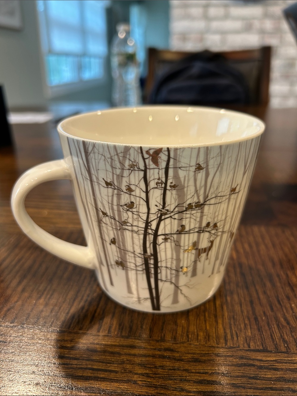 Grace White Ceramic Mug with Tree and Gold Bird Accents